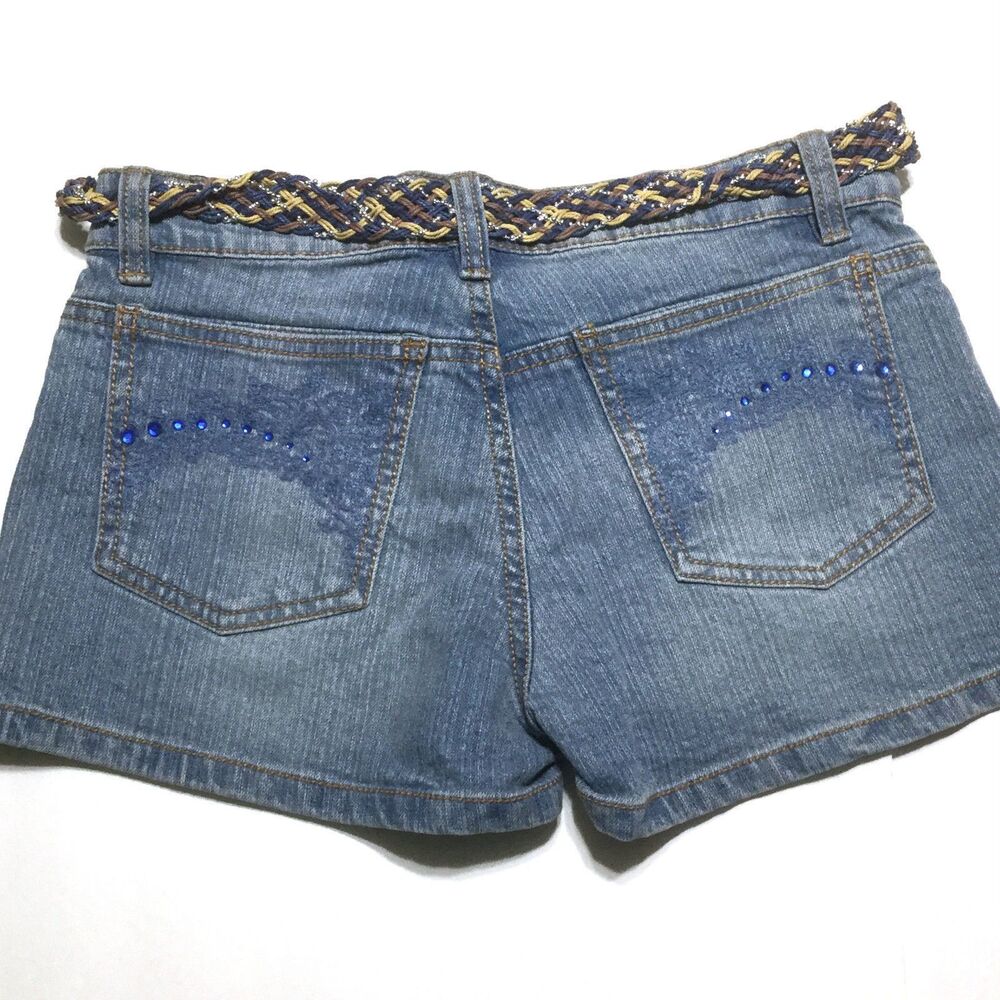 GLO Vintage Women's Embellished Denim Shorts Sz 3 Juniors With Braided Belt
